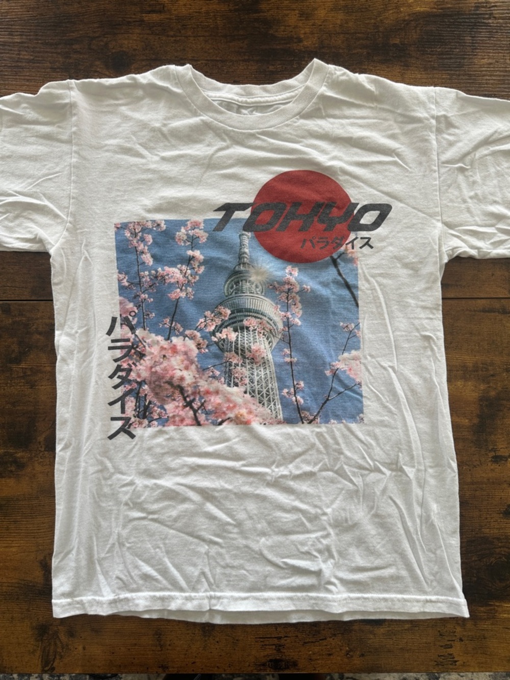 Fashion Nova White Tokyo Cherry Blossom Graphic Tee with Red Sun